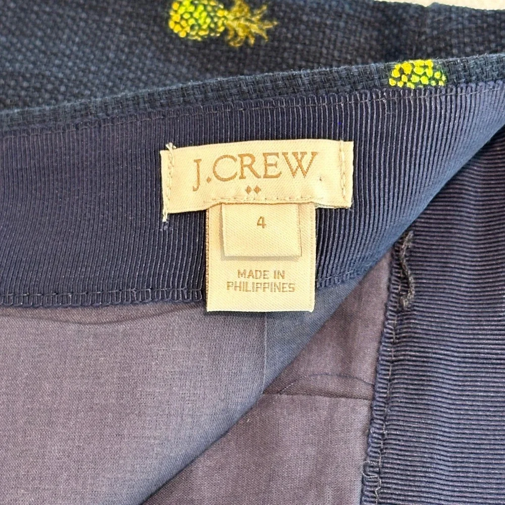J Crew Womens Navy Blue Pineapple Embroidered Cotton Mini Skirt Size 4 Tropical‎